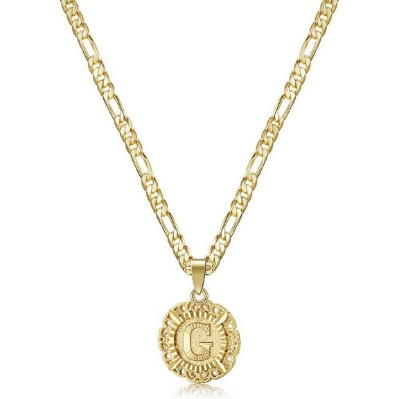 Initial Necklace For Women,14K Gold Plated Round Letter Pendant Necklace Capital Monogram Necklace Alphabets From A-Z Figaro Chain Necklace[o706]