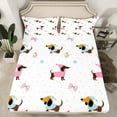 thumbnail image 2 of Castle Fairy Kids Kawaii Dachshund 4 Pieces Queen Sheet Sets,Pink Bowknot Ultra Soft Flat Sheet,Polka Dots Queen Fitted Sheet,Lightweight Room Decor, 2 of 7