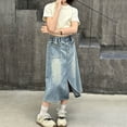 thumbnail image 6 of XINXIAOO Kids Girls Denim Skirt Summer Elastic Waist Casual Jean Skirt Skirts for Girls 4-5 Years, 6 of 7