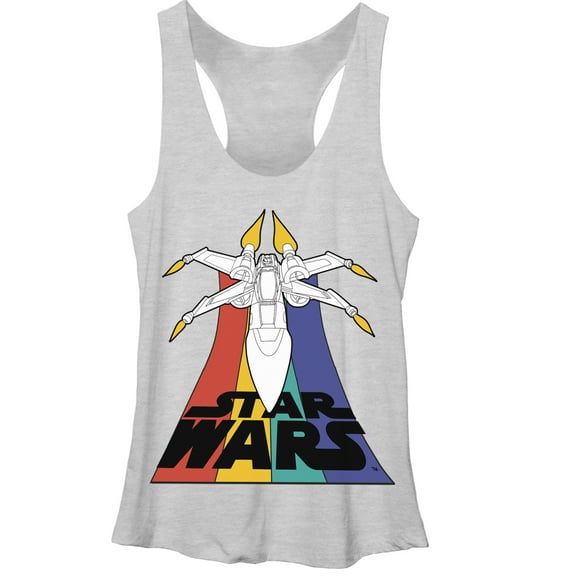 Women's Star Wars X-Wing Fighter in Flight  Racerback Tank Top White Heather X Large