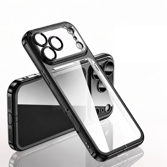 for iPhone 18 Pro Back Case with Dust Plug, Fashion Lightweight Shock-Absorbent Plating TPU Design Anti-Scratch Clear Back Protective Slim Fit Phone Cover with Lens Protector, Black