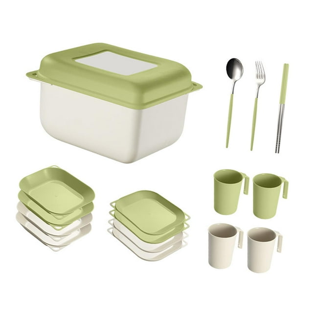 Dinnerware Sets Outdoor Tableware Set Cups Plates Nordic Reusable Box Cutlery Utensils Outdoor Cutlery Set for RV Outdoor Dorm Home Kitchen Style D