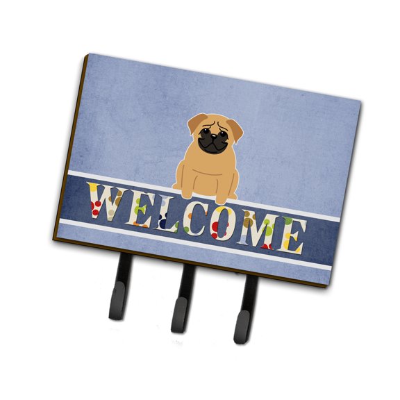 Carolines Treasures BB5588TH68 Pug Brown Welcome Leash or Key Holder Triple multicolor