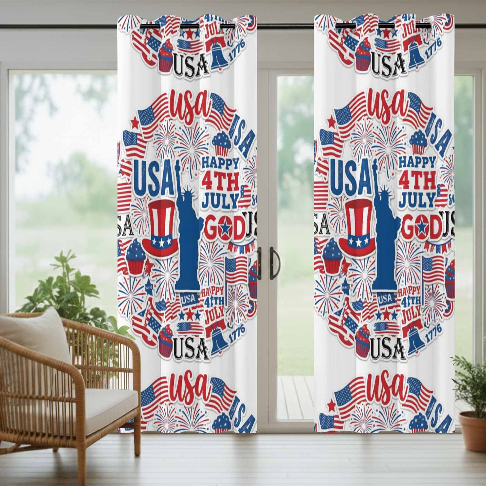 Independence Day Outdoor Curtains for Patio, Statue of Liberty Silhouette U. S. Flag Sunshade Privacy Drapes Grommet Waterproof Outside Curtains for Porch/Cabana/Balcony 54"x 108", 1 Panel