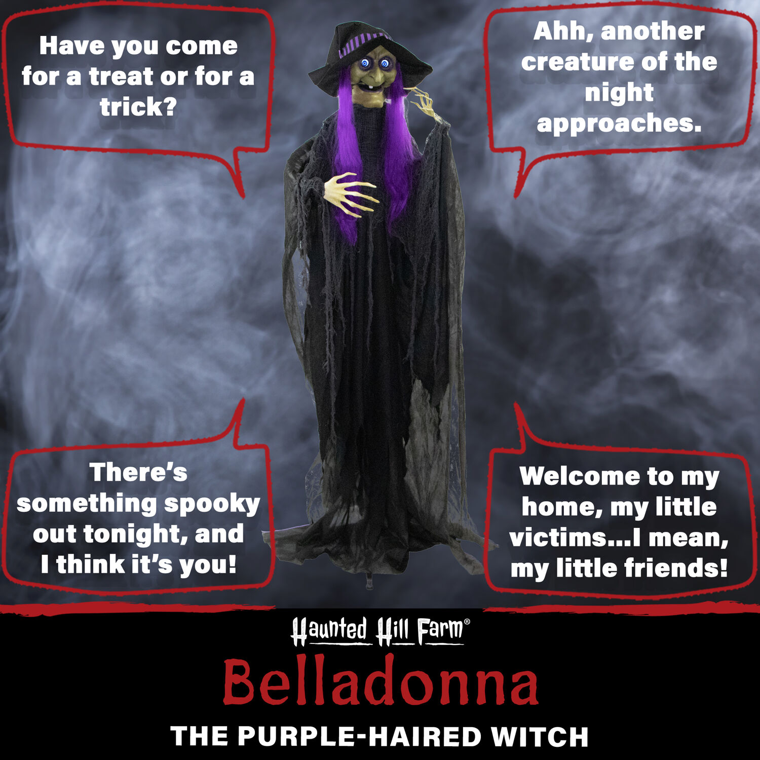 Haunted Hill Farm 6-Ft. Life-Size Witch Prop with Lights and Sound, Indoor/Covered Outdoor Halloween Decoration, HHWITCH-36FLSA