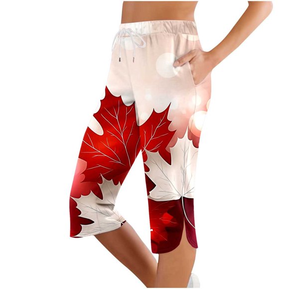 Bmisegm Stylish Comfortable Women's Casual Pants with Maple for Everyday Wear and Fashion Red S