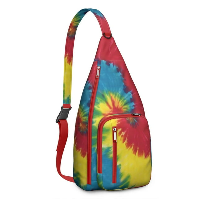 Tie Dye Galaxy Sling Backpack - Cosmic Rainbow Print Crossbody Bag (Multicolor Bohemian Style, Convertible Shoulder Strap)
