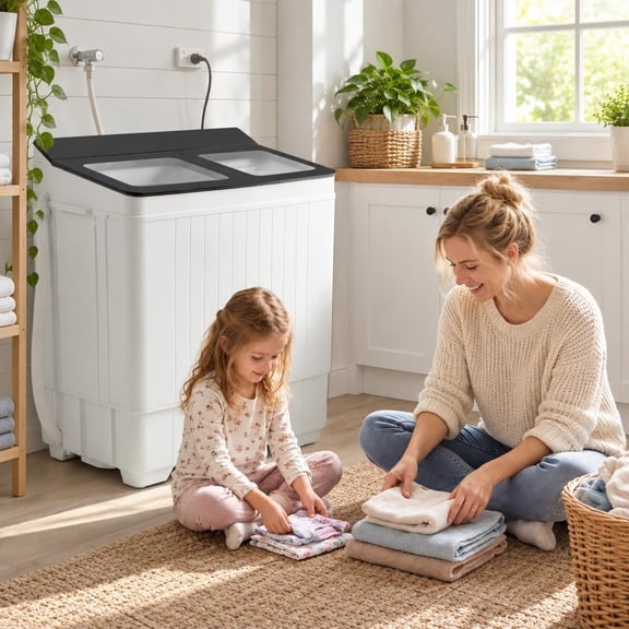 RUIE Gray Portable Washing Machine with 18 LBS Washer and 8 LBS Spinner Combo, 27" x 16" x 31.5" Open Lid Height 42" Wash Tub Overall
