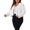 thumbnail image 4 of Agnes Orinda Women's Plus Size Cropped Jacket Open Front Fluffy Faux Fur Winter Coat Jackets 3X White, 4 of 6