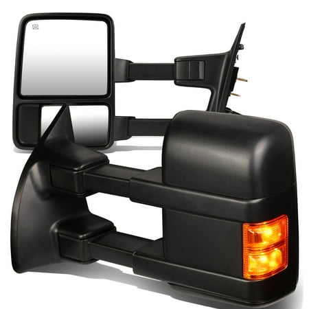 For 1999 to 2007 Ford F250 / 350 / 450 / 550 Pair of Black Powered + Heated Glass + Signal + Manual Extenable Side Towing