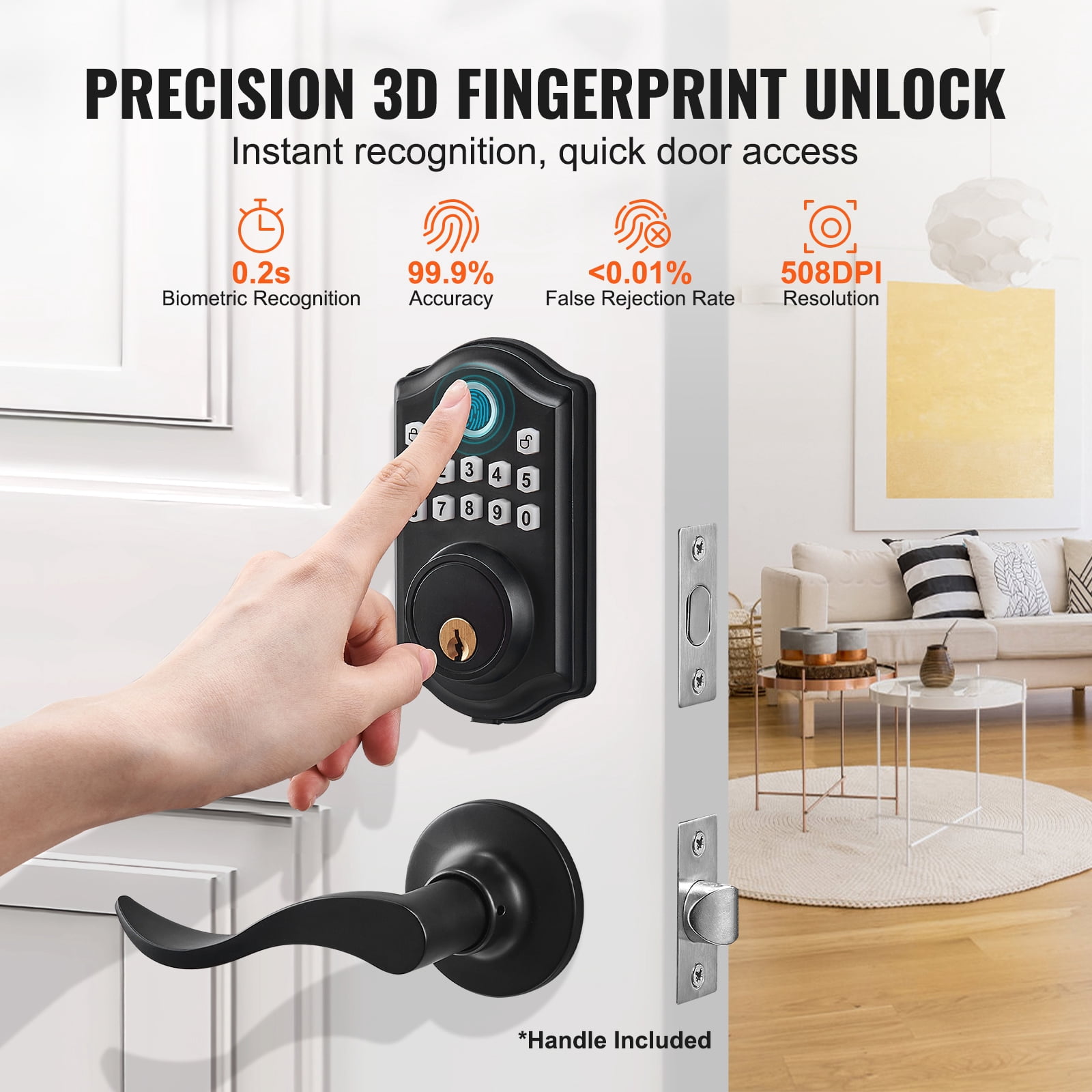 KFFKFF Fingerprint Door Lock with 2 Level Handles, Keyless Electronic Keypad Deadboltwith Fingerprint/Keypad Code/Key, Auto Lock, Anti-Peeking Password, Easy Installation with 300 Users