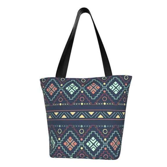 TEQUAN Reusable Shoulder Tote Bags, Aztec Ethnic Tribal Style Prints Polyester Casual Shopping Grocery Bag for Women