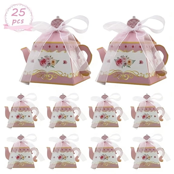 25 Mini Floral Tea Party Gift Boxes - Vintage Teapot Gift Boxes for Couples Weddings, Birthdays and Baby Showers - Decorative Paper Gift Boxes