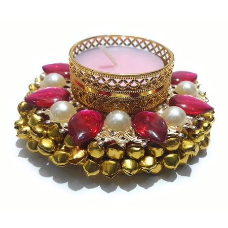 FineArt kundan Diya Stand/Kundan Decorated Diwali Gift/Tealight Candle Holder/Rangoli for Home Décor