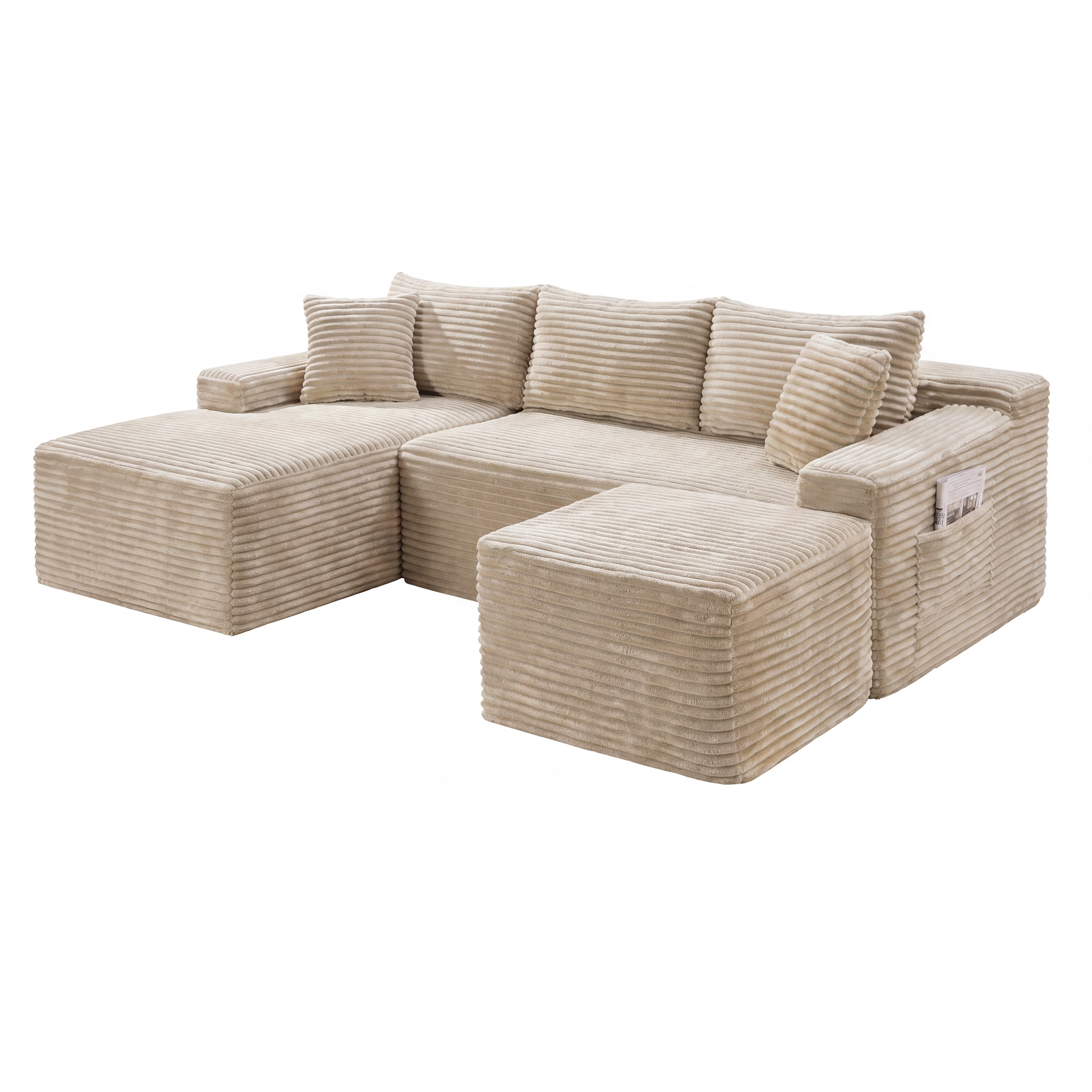 Leumius 106" Sectional Sofa Couch with Deep Seat,U-Shaped Cloud Modular Sleeper Couches for Living Room,Bedroom,Apartment,No Assembly Required,Camel-Left