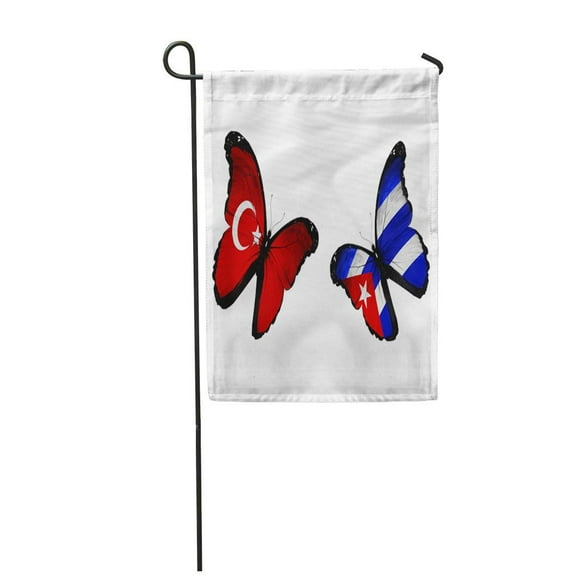 POGLIP Butterfly Two Butterflies Turkey and Cuba Flags Flying Communication Garden Flag Decorative Flag House Banner 12x18 inch