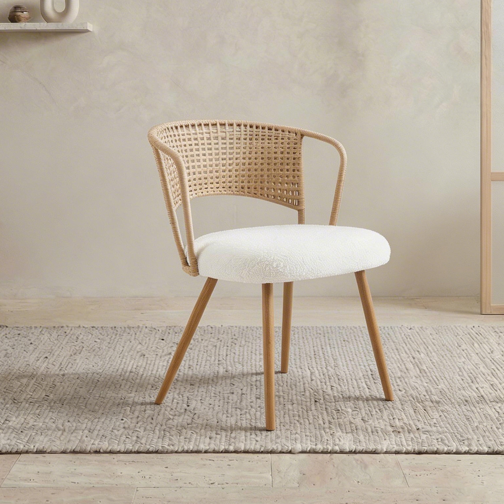 Leumius Set of 2 Wicker Dining Chairs, Farmhouse Soft Cushioned Cane Back Kitchen Chair, Sponge Cushion, Wing-Back Dining Chair with Metal Legs for Home and Kitchen (Brown)