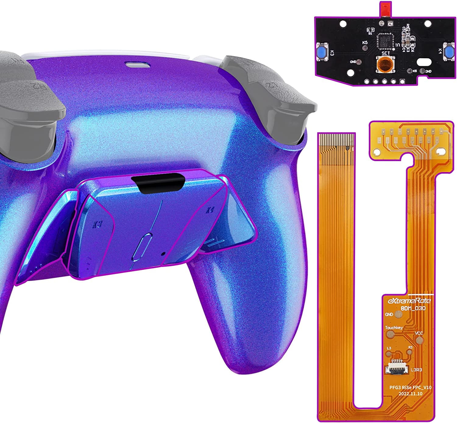 eXtremeRate Chameleon Purple Blue Programable RISE4 Remap Kit for PS5  Controller BDM-030, Upgrade Board  Redesigned Back Shell  Back Buttons  for PS5 Controller Controller NOT Included