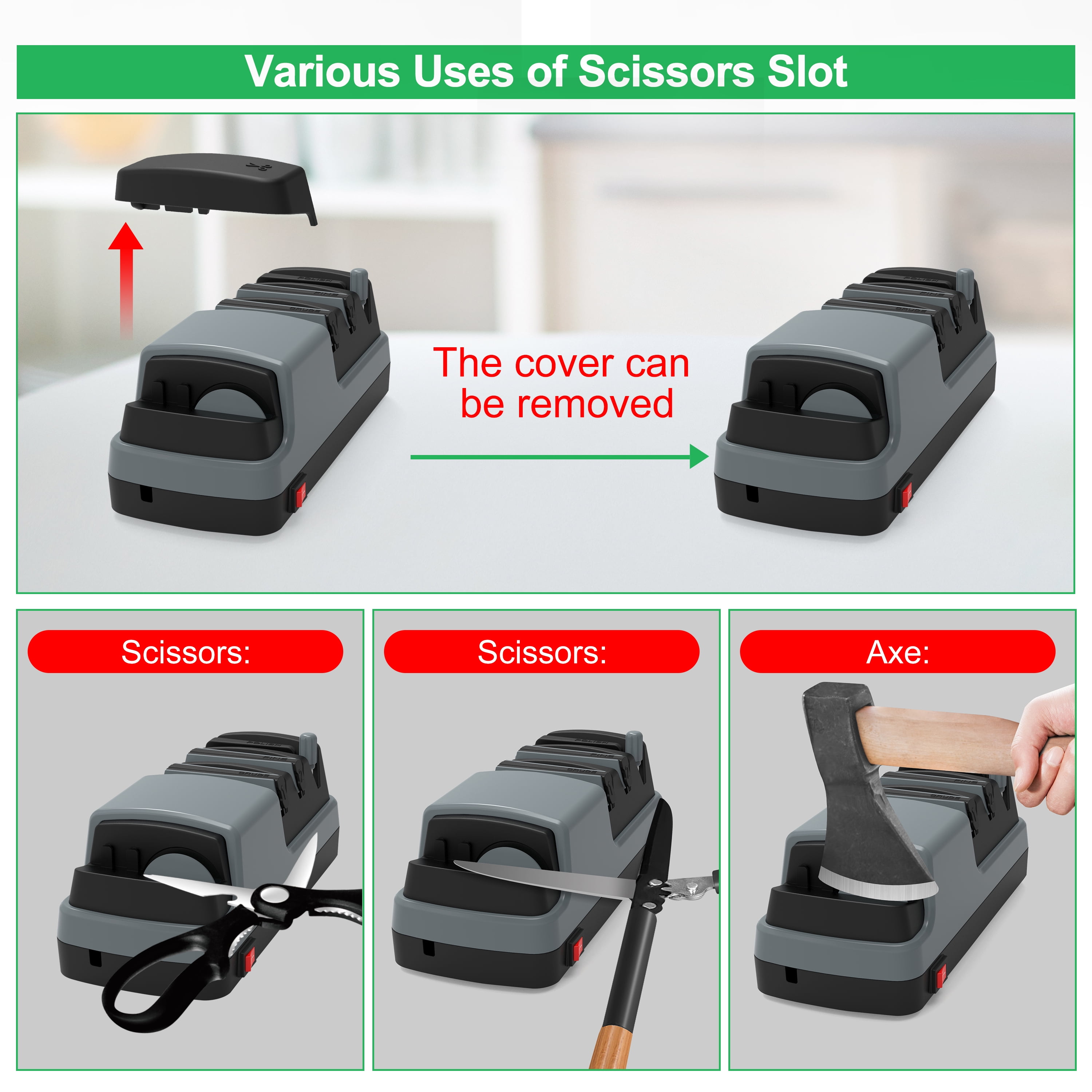 Electric Knife Sharpener- 4 in 1 Electric Knife Sharpeners for Kitchen Knives, Straight Blade Knives & Serrated Knives & Ceramic Knives & Scissors