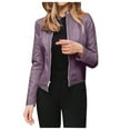thumbnail image 2 of BOOMILK Womens Leather Jacket Motorcycle Long Sleeve Open Front Cropped Coat Plus Size Purple, 2 of 2