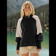 thumbnail image 4 of Suéter Informal de Larga con Cuello Alto y Mangas Farol en Contraste para Mujer. Albaricoque Negro L, 4 of 9