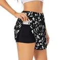 thumbnail image 2 of Bixox Women's Black White Leaves pattern 2 in 1 Running Shorts - Lightweight Athletic Workout Gym Yoga Shorts Liner with Pockets - Small, 2 of 7