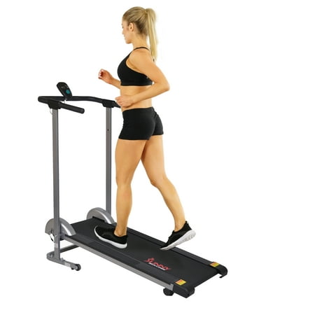 Sunny Health Fitness Foldable Manual Compact Treadmill with LCD Monitor, 220 lb Max