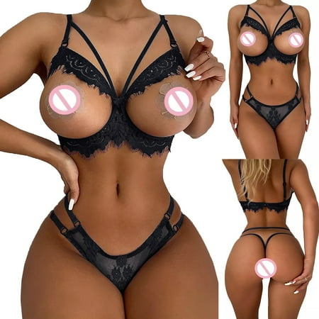 

Women s Sexy See-through Rose Pattern Lace Underwear Two Sets Without Steel Ring