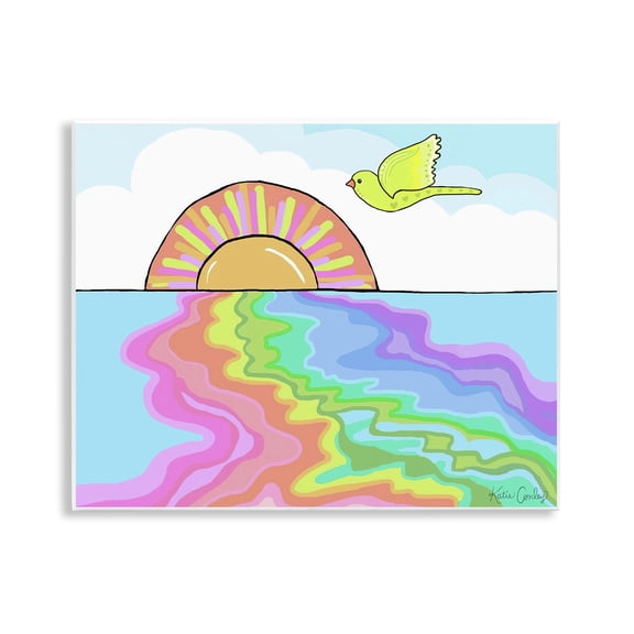 Stupell Industries Swirling Rainbow Sea Reflection Landscape & Nature Painting Unframed Art Print Wall Art, 14 x 11