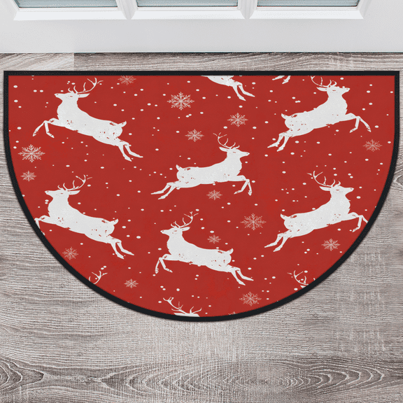 CURLYOOT Christmas Half Round Door Mat, Indoor Outdoor Entrance Rug, Red Deer Semi Circular Area Rug, Non Slip Washable Absorbent Doormat, Laundry Room Rug 40'' x 63''