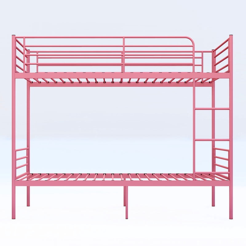 Twin Over Twin Metal Bunk Bed with Ladder, High Guardrails, Under-bed Storage, Noise-Free Design, Convertible to 2 Twin Beds
