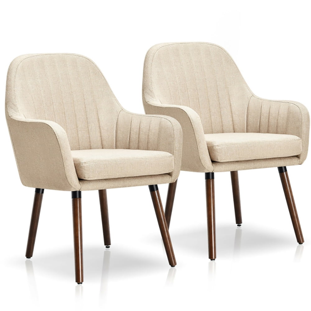 Finihen Modern Living Dining Room Accent Arm Chairs, Fabric Upholstered Accent Chairs with Wooden Legs, Set of 2, for Bedroom, Living Room, Beige Finihen Modern Living Dining Room Accent Arm Chairs, Fabric Upholstered Accent Chairs with Wooden Legs, Set of 2, for Bedroom, Living Room, Beige
