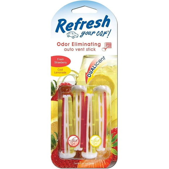 Refresh Your Car Odor Eliminating Auto Vent Stick, Strawberry / Lemonade Scent