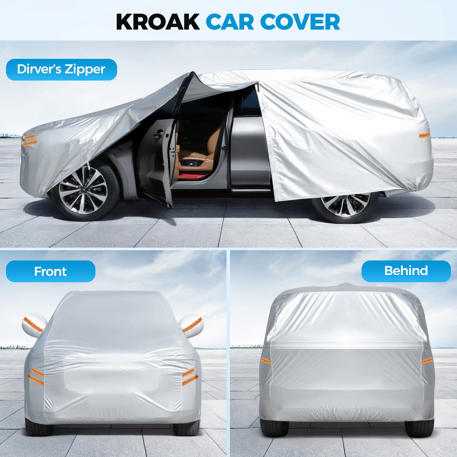 SUV Waterproof Car Covers for Automobiles All Weather Season Rain  Snowproof Sun UV ProtectionOutdoor Full Cover Universal, Fit for 182"To190"SUV,Silver