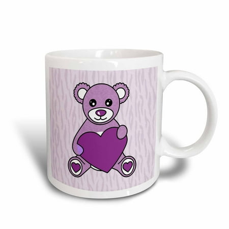 - 3dRose Valentines Day Cute Purple Teddy Bear Holding Heart, Ceramic Mug, 11-ounce