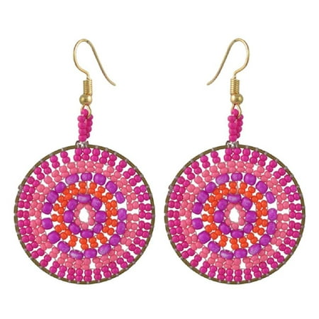 - Yacht & Smith Multi-Color Bead Wire Drop Earrings (Rose Red)