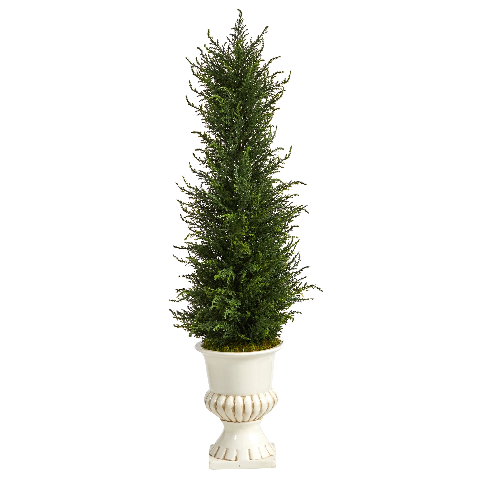 Nearly Natural 39in. Cypress Artificial Tree in White Urn UV Resistant ...