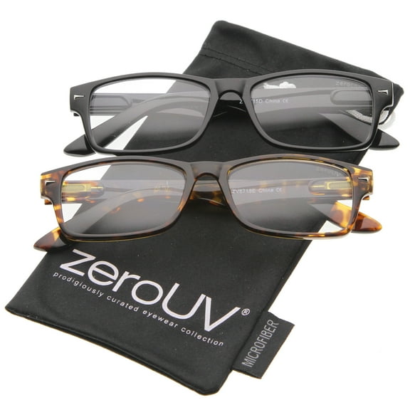 zeroUV Unisex Casual Horn Rimmed Clear Lens Rectangular Glasses 51mm (2-Pack | Black/Tortoise) - 51mm