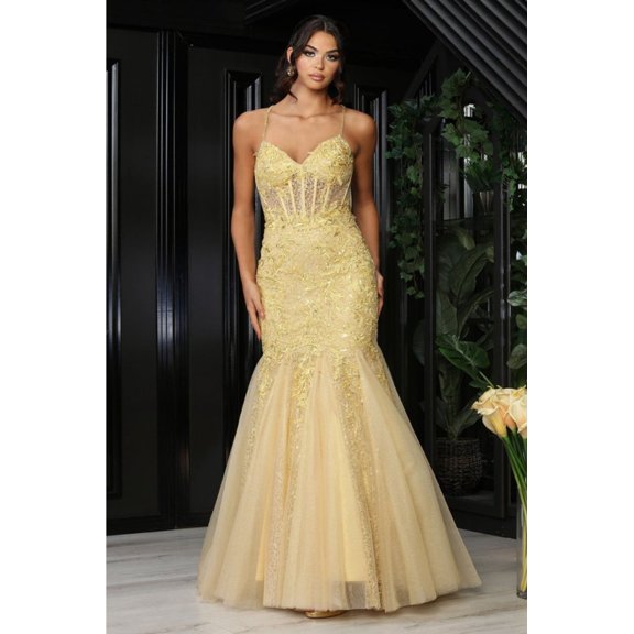 Royal Queen RQ8059 Juniors Womens V-Neck Spaghetti Strap Formal Mermaid Gown