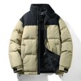 thumbnail image 2 of Mens Puffer Jacket Thickened Winter Coat Warm Hooded Stand Collar Color Block Zip Up Down Filled Ski Bubble Coat, 2 of 6