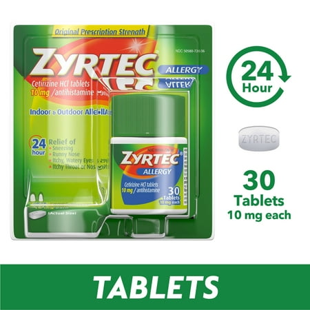 Zyrtec 24 Hour Allergy Relief Tablets with 10 mg Cetirizine HCl, 30 Ct