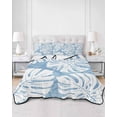thumbnail image 2 of Quilts Twin Size Bedding Set, Light Blue Monstera Deliciosa Lightweight Quilted Comforter, Summer Botanical Tropical Soft Reversible Bedspread Coverlet with Pillow Covers for All Season, 68" x 86", 2 of 7