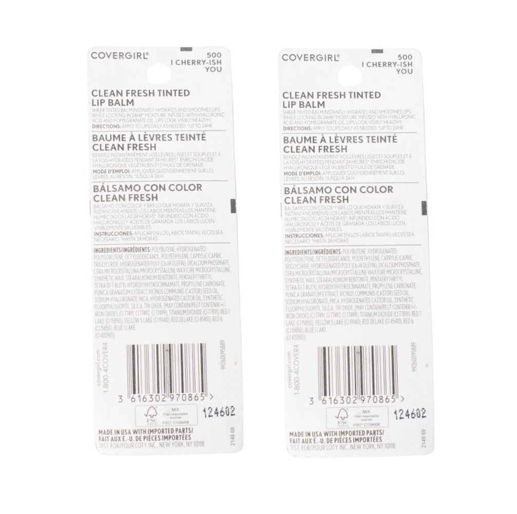 Pack of 2 CoverGirl Clean Fresh Tinted Lip Balm, You're the Pom 400