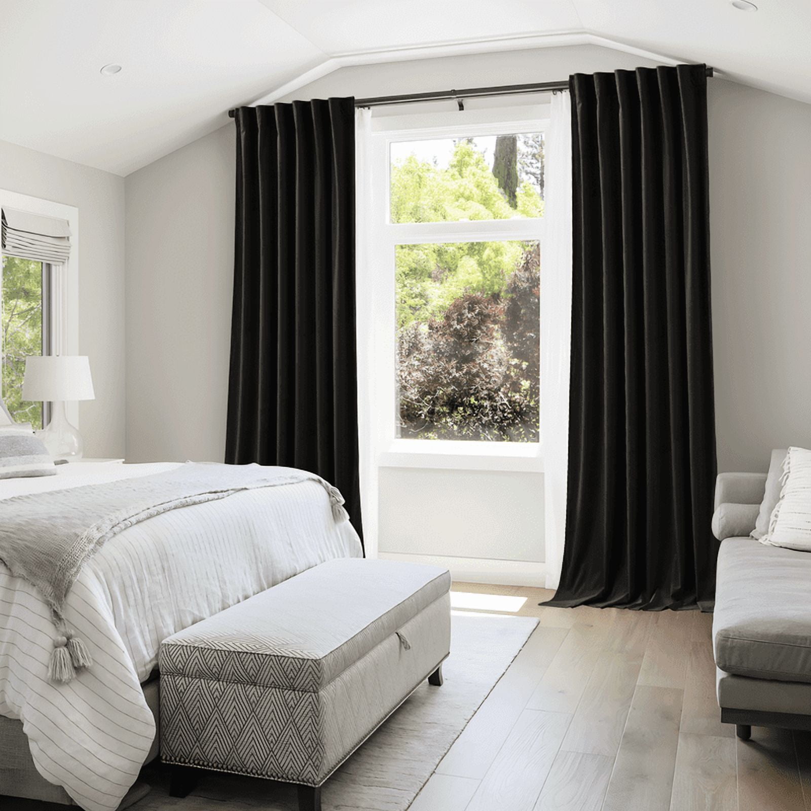 NICETOWN Black Velvet Curtains for Bedroom, Blackout Velvet Curtains Thermal Insulated Sun Light Blocking Drapes Retro Back Tab Soft Velvet Drapes, 52"x108", 2 Panels