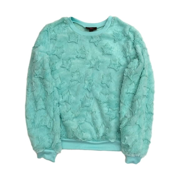 Girls Fuzzy Plush Mint Green Star Sweatshirt Sweat Shirt Sweater XL (16)