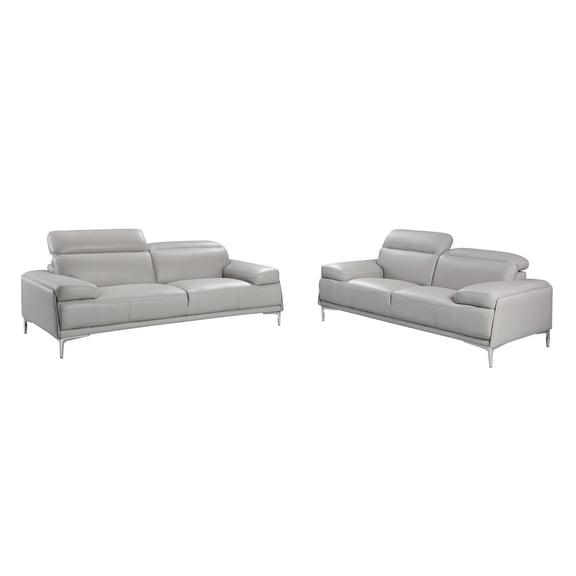 Gray Premium Italian Leather Sofa & Loveseat Set 2Pcs Modern J&M Nicolo