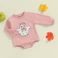 thumbnail image 2 of Newborn Halloween Outfit Baby Boy Girl Ghost Sweatshirt Romper Spooky Season Bubble Bodysuit Infant Fall First Halloween Costume, 2 of 8