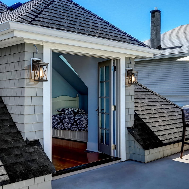 LNC 2-Pack Sandy Black Clear Glass Square Cage Outdoor Wall Lights