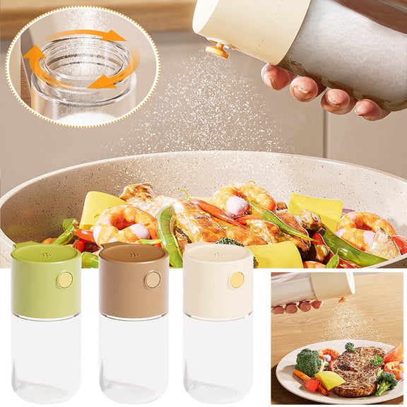 Automatic Spice Dispenser, 180ml Quantitative Shaker Seasoning Tank, Airtight Glass Jar with One-Button Dispensing for Salt, Pepper, Sugar, Kitchen Cooking & BBQ