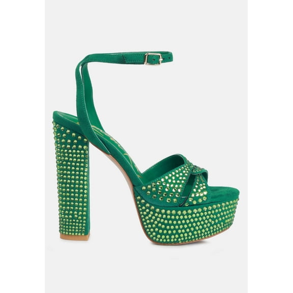 Bellini Heat-Set Diamante High Block Heel Sandals